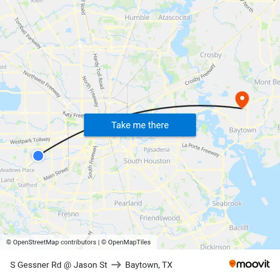 S Gessner Rd @ Jason St to Baytown, TX map