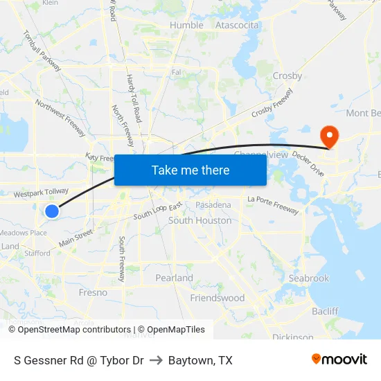 S Gessner Rd @ Tybor Dr to Baytown, TX map