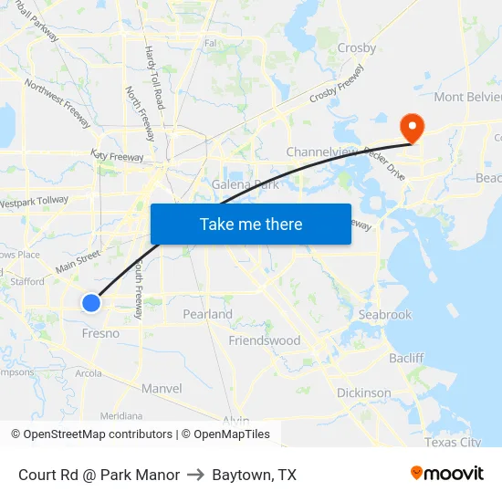 Court Rd @ Park Manor to Baytown, TX map