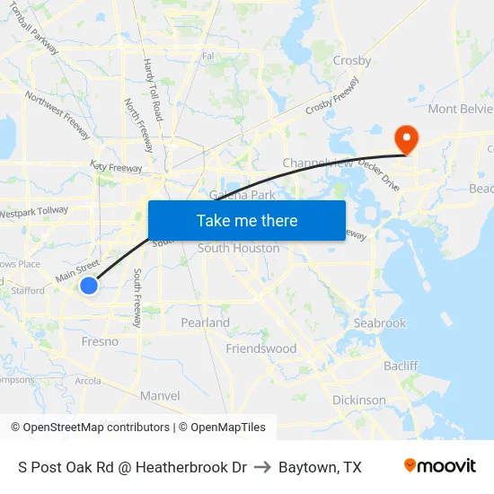 S Post Oak Rd @ Heatherbrook Dr to Baytown, TX map