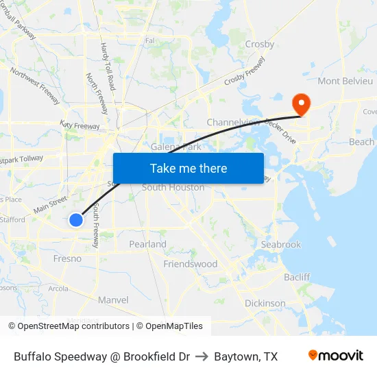Buffalo Speedway   @ Brookfield Dr to Baytown, TX map