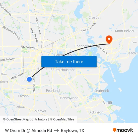 W Orem Dr @ Almeda Rd to Baytown, TX map