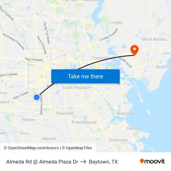 Almeda Rd @ Almeda Plaza Dr to Baytown, TX map