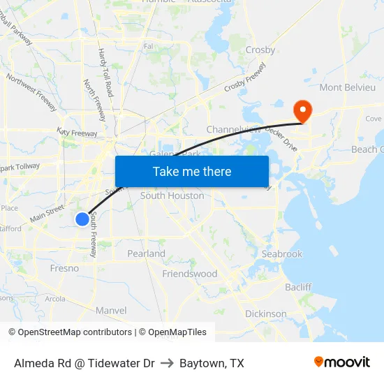 Almeda Rd @ Tidewater Dr to Baytown, TX map