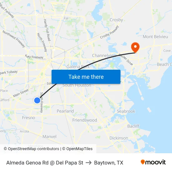 Almeda Genoa Rd @ Del Papa St to Baytown, TX map