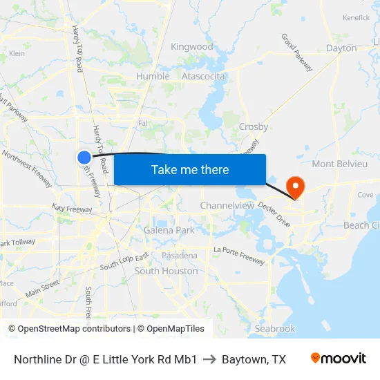 Northline Dr @ E Little York Rd Mb1 to Baytown, TX map