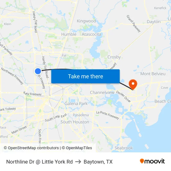 Northline Dr @ Little York Rd to Baytown, TX map