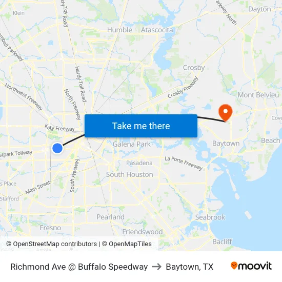 Richmond Ave @ Buffalo Speedway to Baytown, TX map