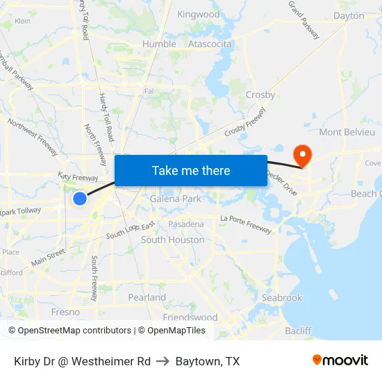 Kirby Dr @ Westheimer Rd to Baytown, TX map