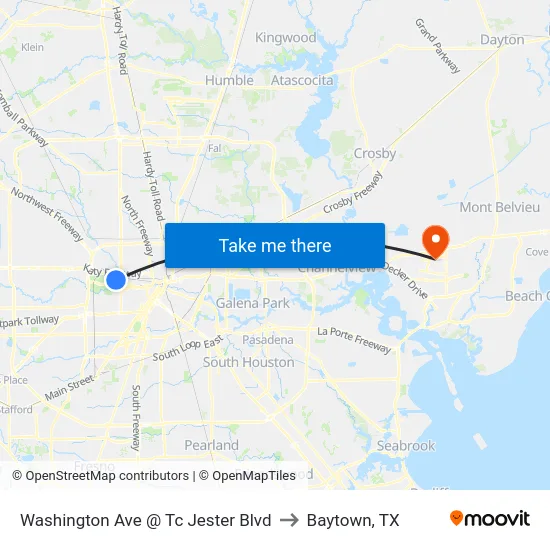 Washington Ave @ Tc Jester Blvd to Baytown, TX map