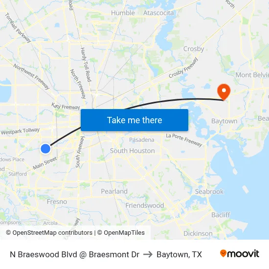 N Braeswood Blvd @ Braesmont Dr to Baytown, TX map