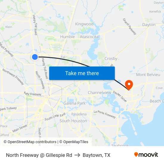 North Freeway @ Gillespie Rd to Baytown, TX map