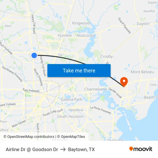 Airline Dr @ Goodson Dr to Baytown, TX map