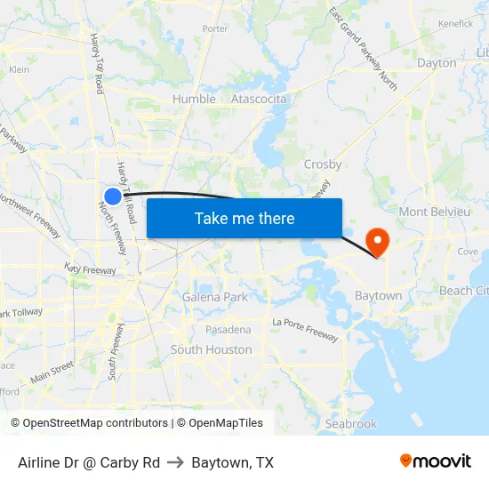 Airline Dr @ Carby Rd to Baytown, TX map