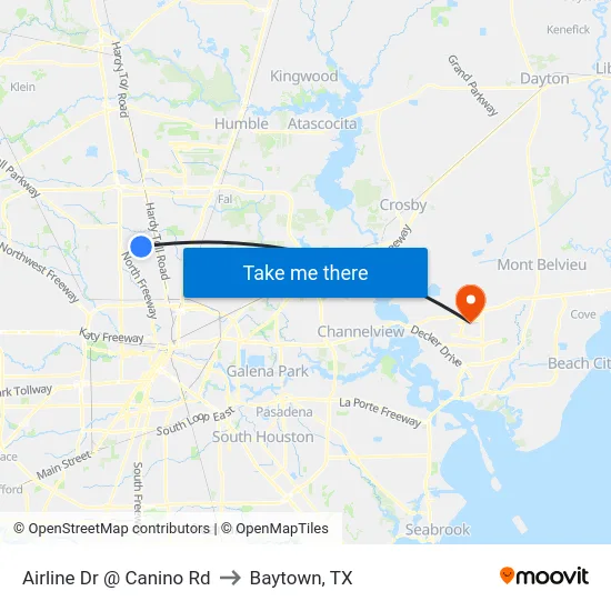 Airline Dr @ Canino Rd to Baytown, TX map