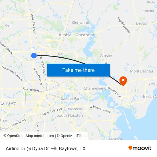 Airline Dr @ Dyna Dr to Baytown, TX map