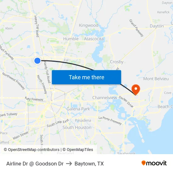 Airline Dr @ Goodson Dr to Baytown, TX map