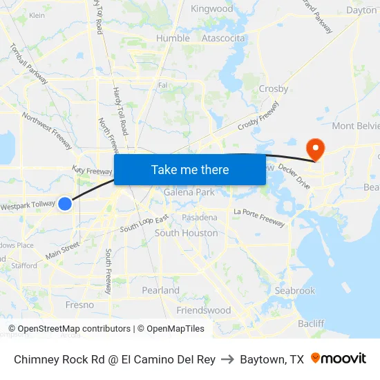 Chimney Rock Rd @ El Camino Del Rey to Baytown, TX map