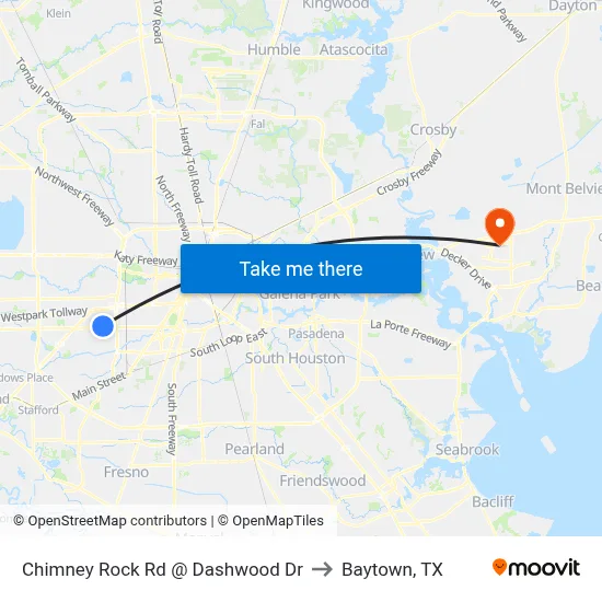 Chimney Rock Rd @ Dashwood Dr to Baytown, TX map