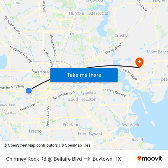 Chimney Rock Rd @ Bellaire Blvd to Baytown, TX map