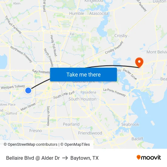 Bellaire Blvd @ Alder Dr to Baytown, TX map