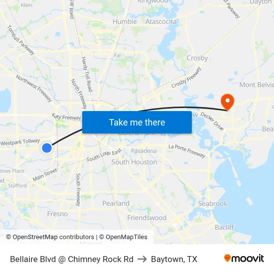 Bellaire Blvd @ Chimney Rock Rd to Baytown, TX map
