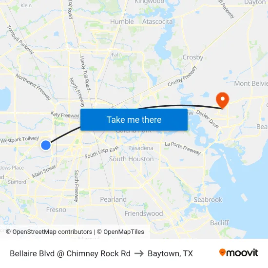 Bellaire Blvd @ Chimney Rock Rd to Baytown, TX map