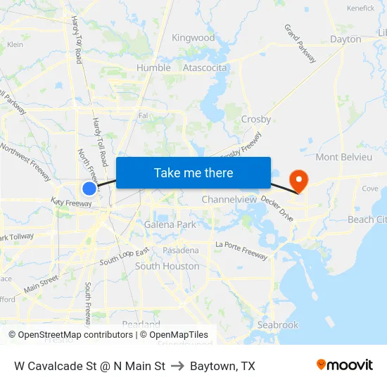 W Cavalcade St @ N Main St to Baytown, TX map