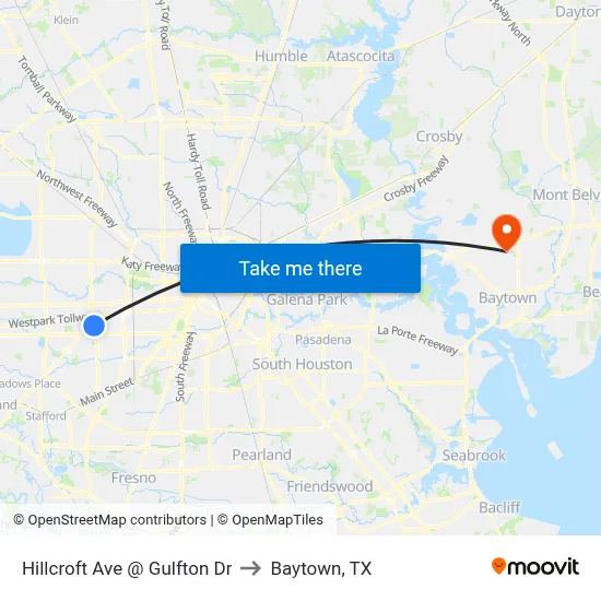 Hillcroft Ave @ Gulfton Dr to Baytown, TX map