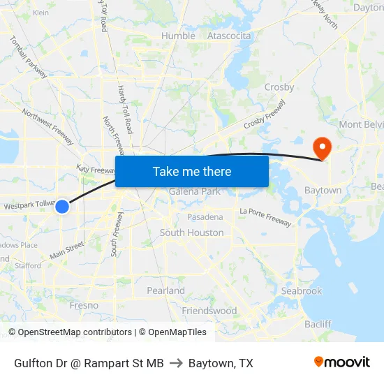 Gulfton Dr @ Rampart St MB to Baytown, TX map