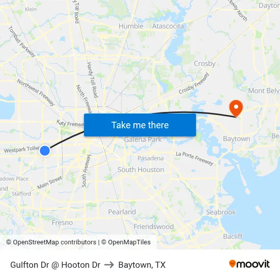 Gulfton Dr @ Hooton Dr to Baytown, TX map