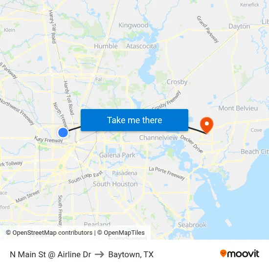N Main St @ Airline Dr to Baytown, TX map