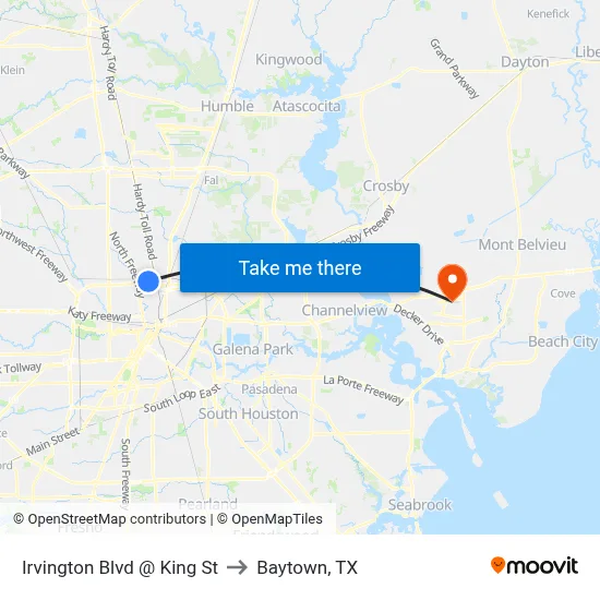 Irvington Blvd @ King St to Baytown, TX map