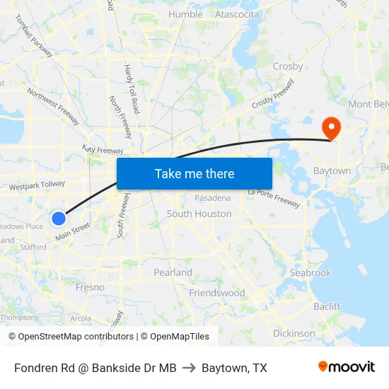 Fondren Rd @ Bankside Dr MB to Baytown, TX map