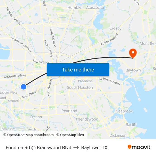Fondren Rd @ Braeswood Blvd to Baytown, TX map