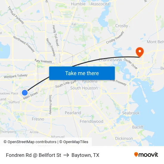 Fondren Rd @ Bellfort St to Baytown, TX map