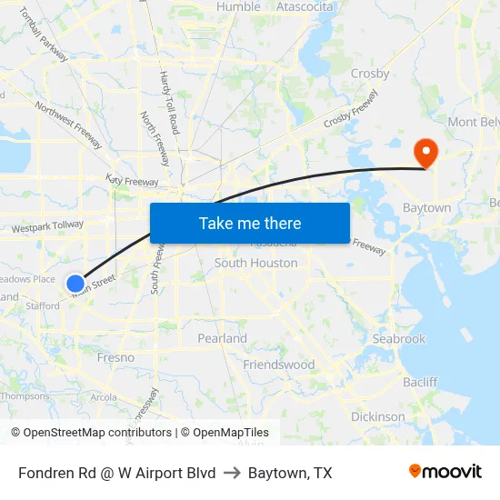 Fondren Rd @ W Airport Blvd to Baytown, TX map