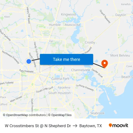 W Crosstimbers St @ N Shepherd Dr to Baytown, TX map