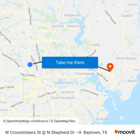 W Crosstimbers St @ N Shepherd Dr to Baytown, TX map
