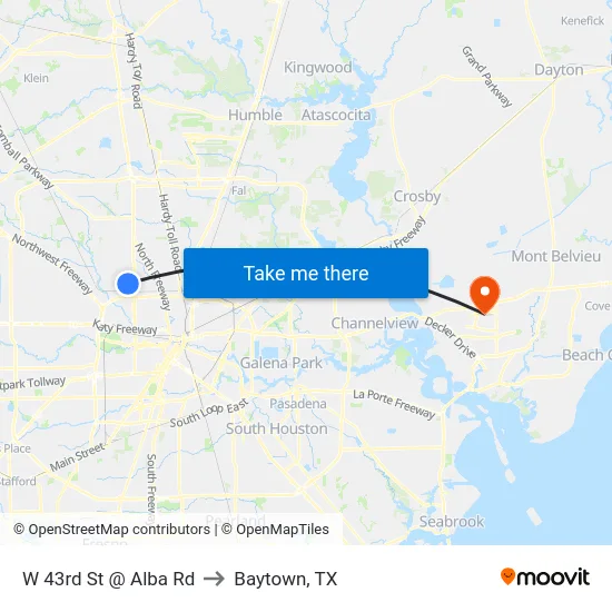 W 43rd St @ Alba Rd to Baytown, TX map