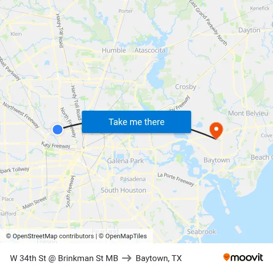 W 34th St @ Brinkman St MB to Baytown, TX map