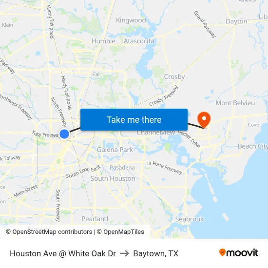 Houston Ave @ White Oak Dr to Baytown, TX map