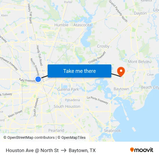 Houston Ave @ North St to Baytown, TX map