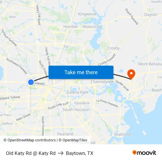 Old Katy Rd @ Katy Rd to Baytown, TX map