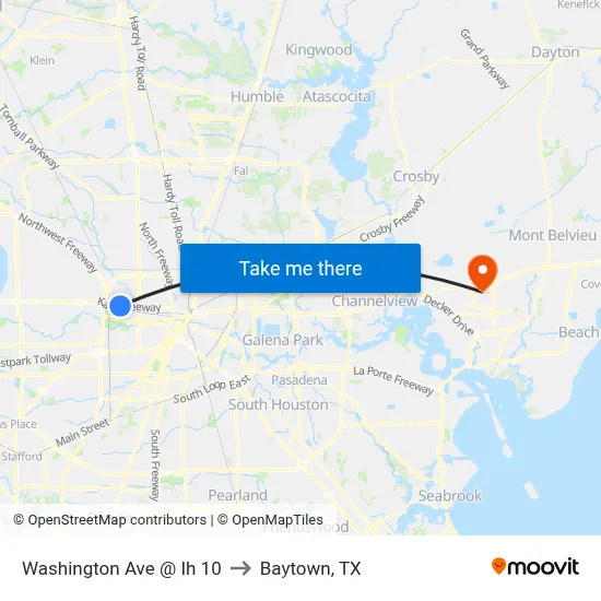 Washington Ave @ Ih 10 to Baytown, TX map