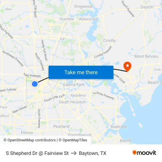 S Shepherd Dr @ Fairview St to Baytown, TX map