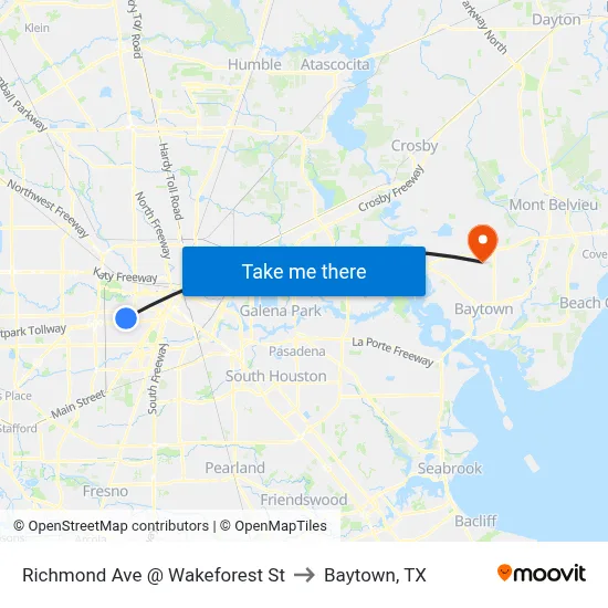 Richmond Ave @ Wakeforest St to Baytown, TX map