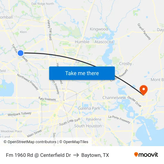 Fm 1960 Rd @ Centerfield Dr to Baytown, TX map