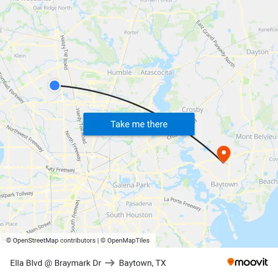 Ella Blvd @ Braymark Dr to Baytown, TX map