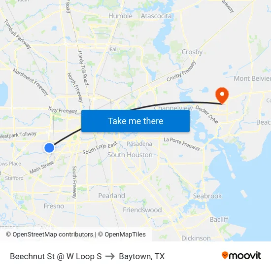 Beechnut St @ W Loop S to Baytown, TX map